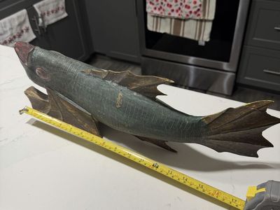 Hand Carved Wooden Fish Sculpture Folk Art Decorative Figurine