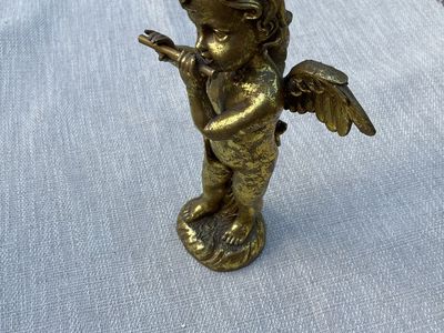 Vintage Gold Cherub Angel Playing Flute Figurine Statue - 6.5" Tall, Ornate Decor