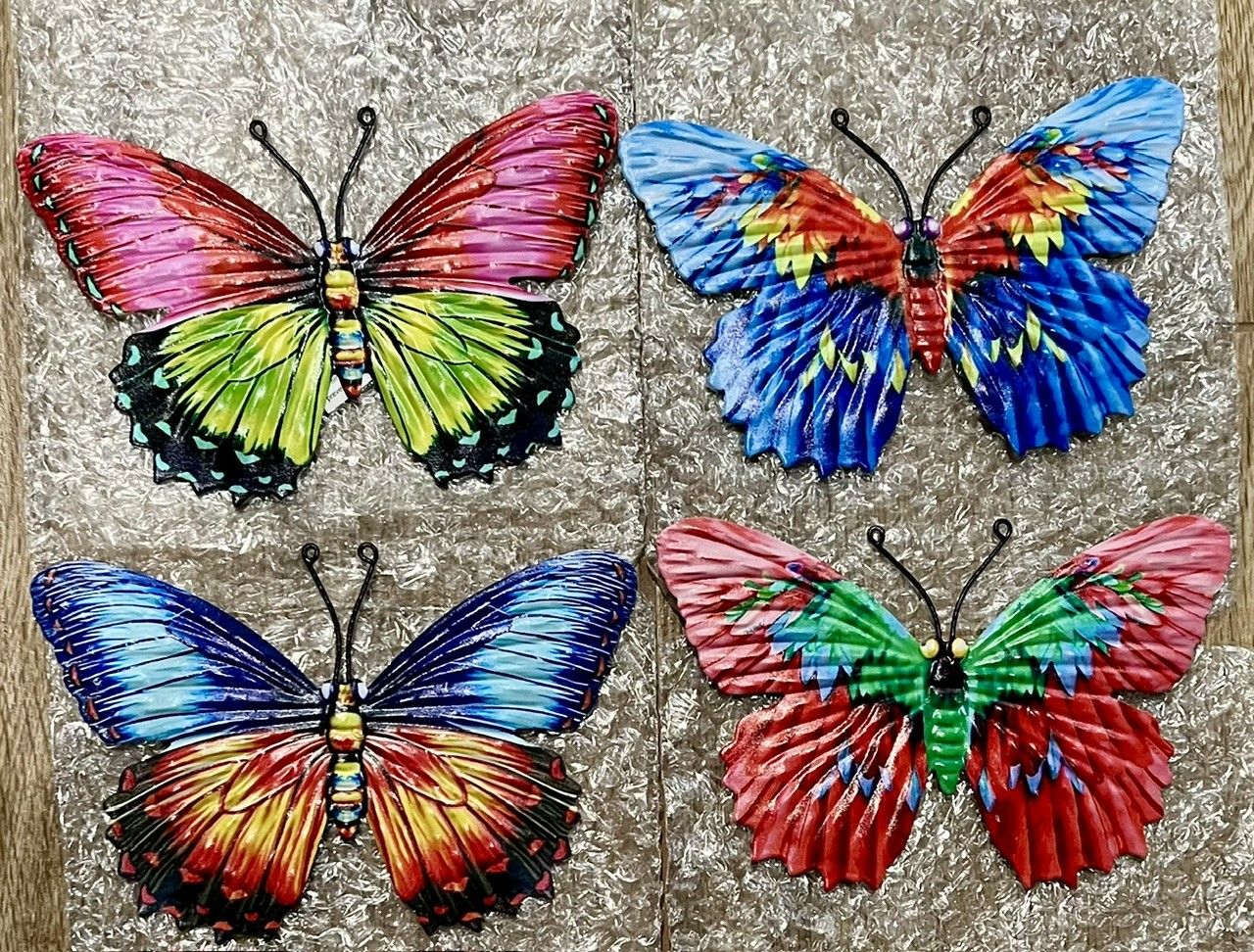 4 Pack Metal 7.5" Butterfly Wall Decor Art, Colorful Butterflies Indoor / Outdoor decoration BA7