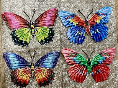 4 Pack Metal 7.5" Butterfly Wall Decor Art, Colorful Butterflies Indoor / Outdoor decoration BA7