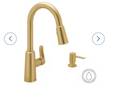 Moen Edwyn Brushed Gold Single Handle Deck-mount Pull-down Kitchen Faucet with Sprayer & Soap Dispenser