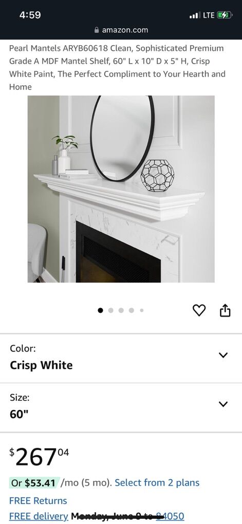 60in x 10in Pearl Mantels