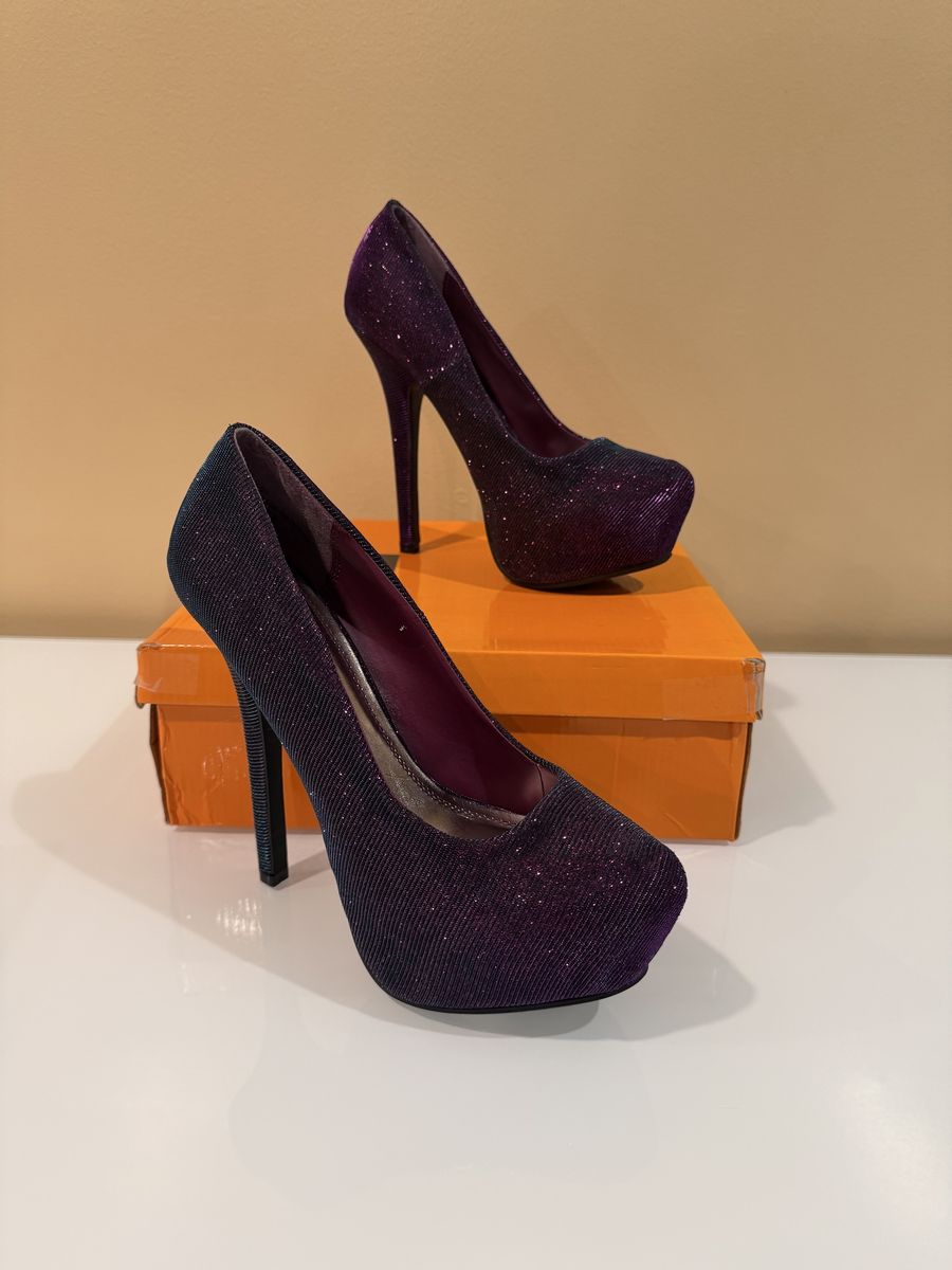 Marianne Purple Iridescent Glitter Platform Pumps - Size 8.5, Stiletto Heel