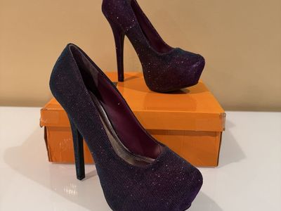 Marianne Purple Iridescent Glitter Platform Pumps - Size 8.5, Stiletto Heel