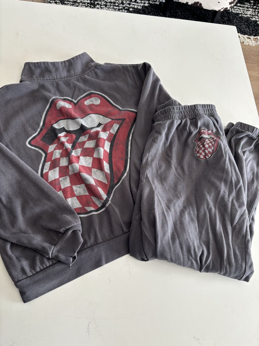 Y2K Rolling Stones Matching 1/4 Zip Sweatshirt + Sweatpants Set Size L