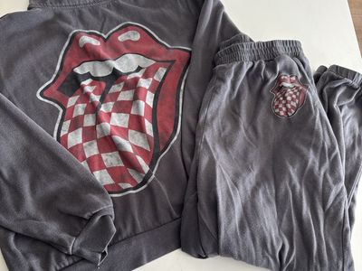 Y2K Rolling Stones Matching 1/4 Zip Sweatshirt + Sweatpants Set Size L