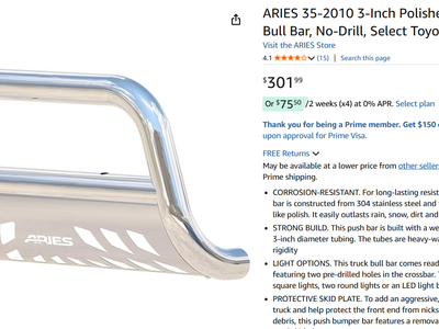 aries bull bar for a toyota tacoma 2016 to 2023