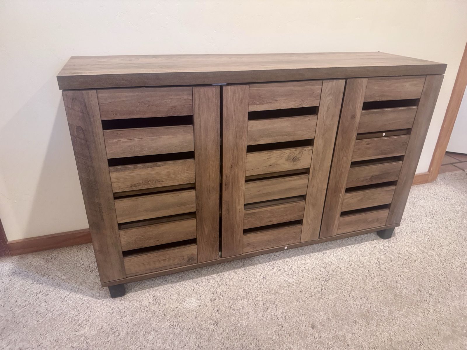 Rustic Wooden Credenza Buffet Cabinet with Slatted Doors