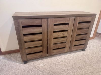 Rustic Wooden Credenza Buffet Cabinet with Slatted Doors