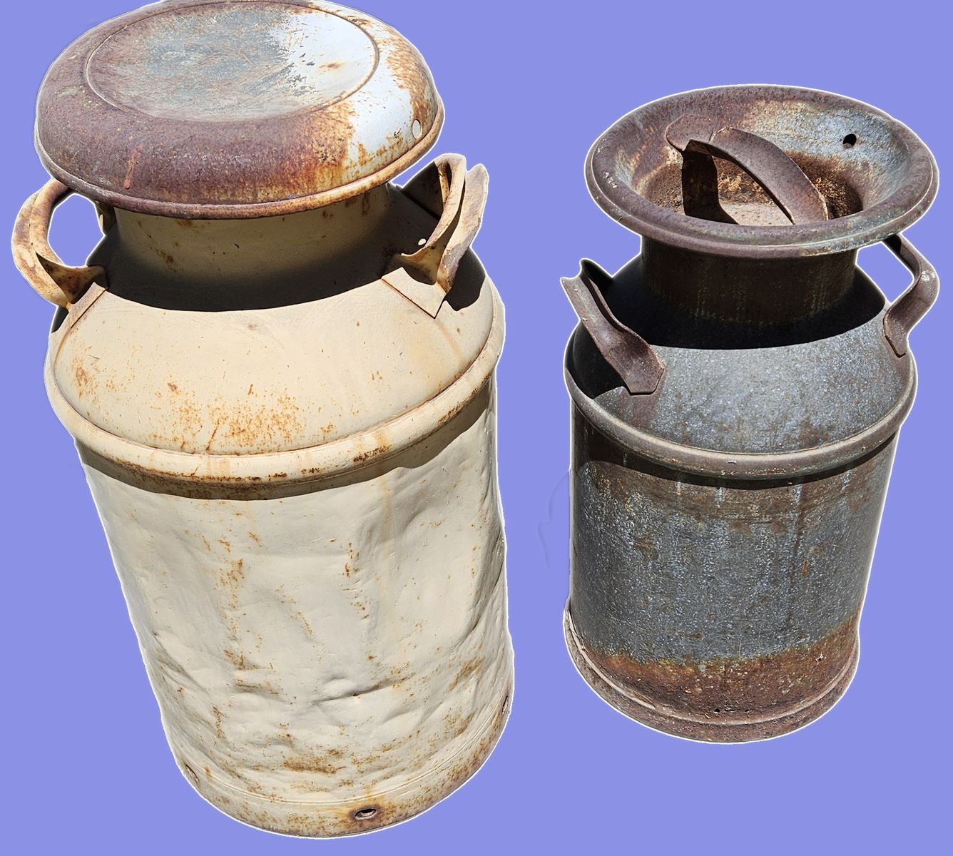 Vintage Metal Milk Cans Pair - Rustic Farmhouse Decor