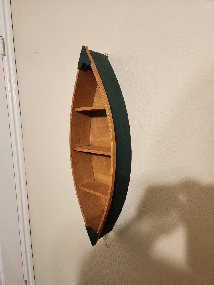 Decorative Wooden Canoe Shelf Wall Hanging Rustic Nautical Decor Green/Natural Wood