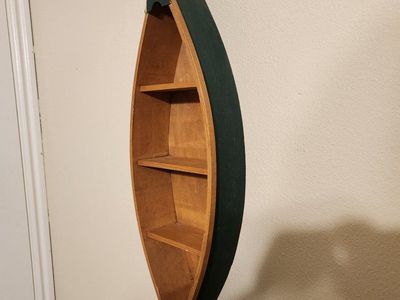 Decorative Wooden Canoe Shelf Wall Hanging Rustic Nautical Decor Green/Natural Wood