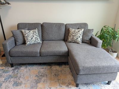 Stark Dark Grey 80" Fabric Sofa with Reversible /Barly used