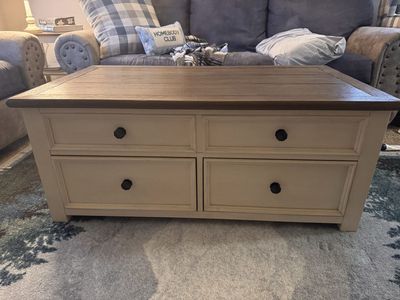Solid Wood Lift-Top Coffee Table with Storage Drawers