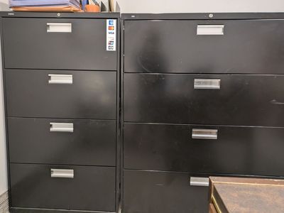 Law office filing cabinets: one four-drawer letter size, one four-drawer legal size, and one two-drawer letter-size