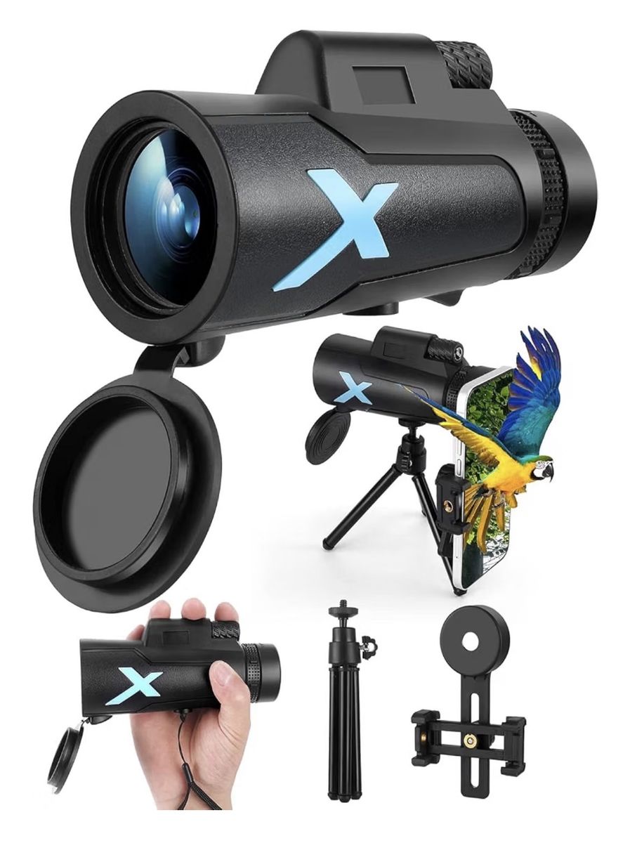12x50 High Power HD Monocular Telescope with Phone Adapter & Tripod, Waterproof Compact Monocular for Bird Watching, Hiking