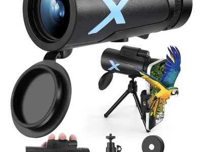 12x50 High Power HD Monocular Telescope with Phone Adapter & Tripod, Waterproof Compact Monocular for Bird Watching, Hiking