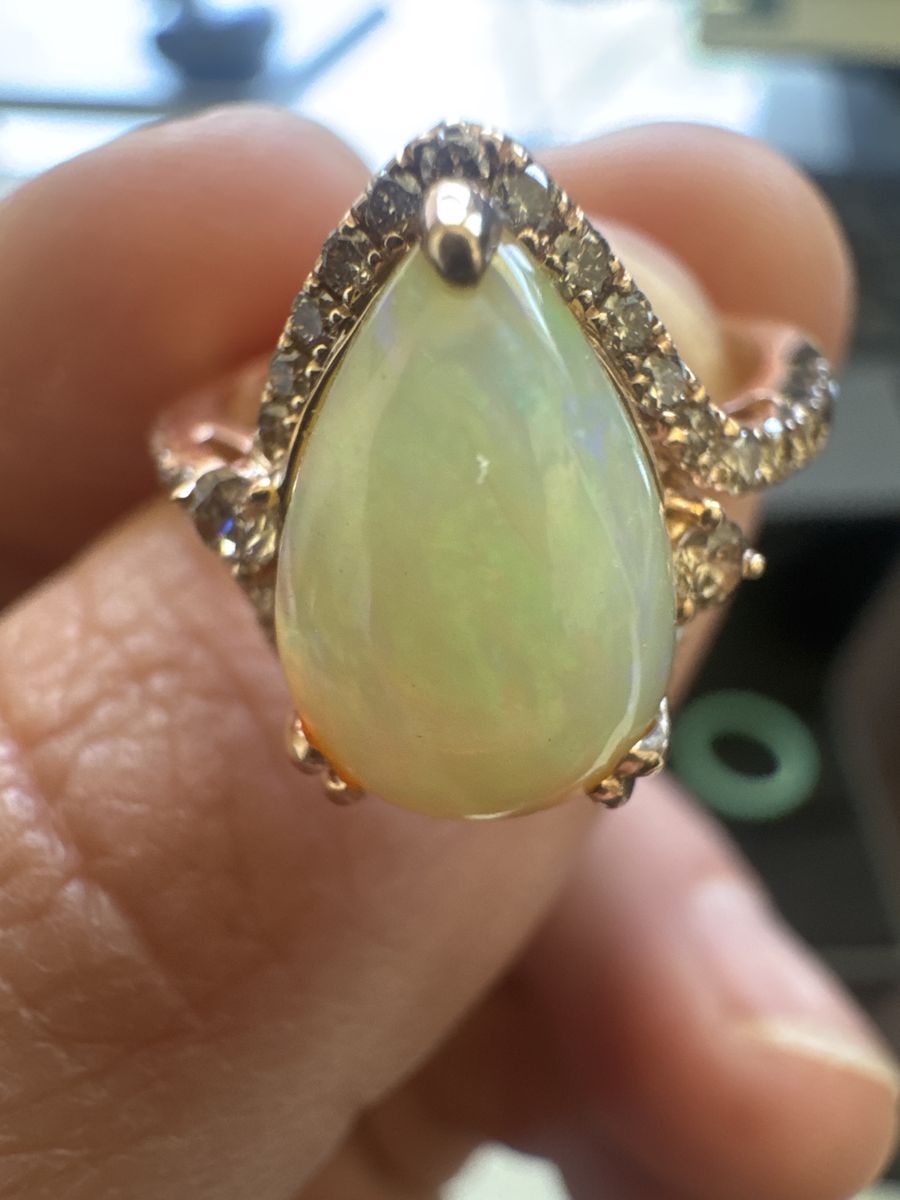 Rose gold diamond encrusted Ethiopian opal