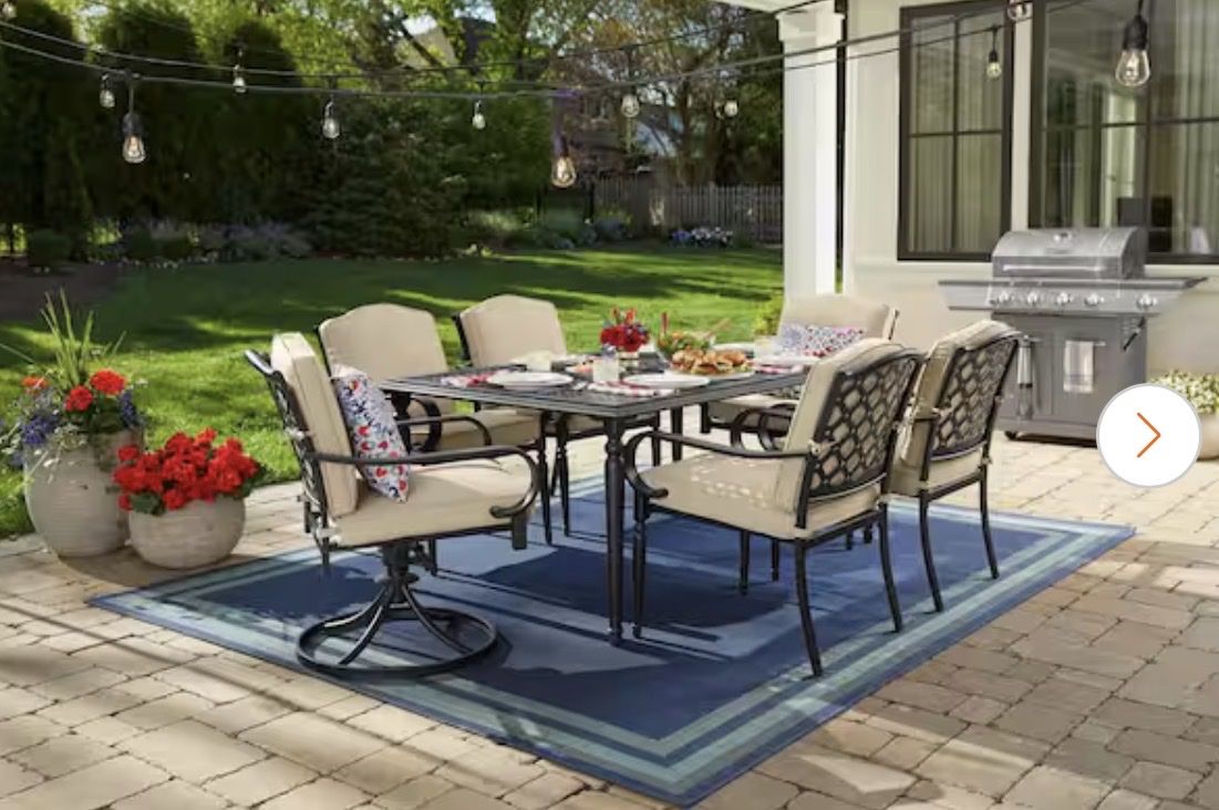 7-Piece Dark Brown Steel Outdoor Patio Dining Set