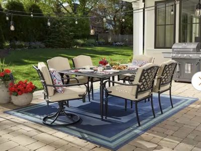 7-Piece Dark Brown Steel Outdoor Patio Dining Set