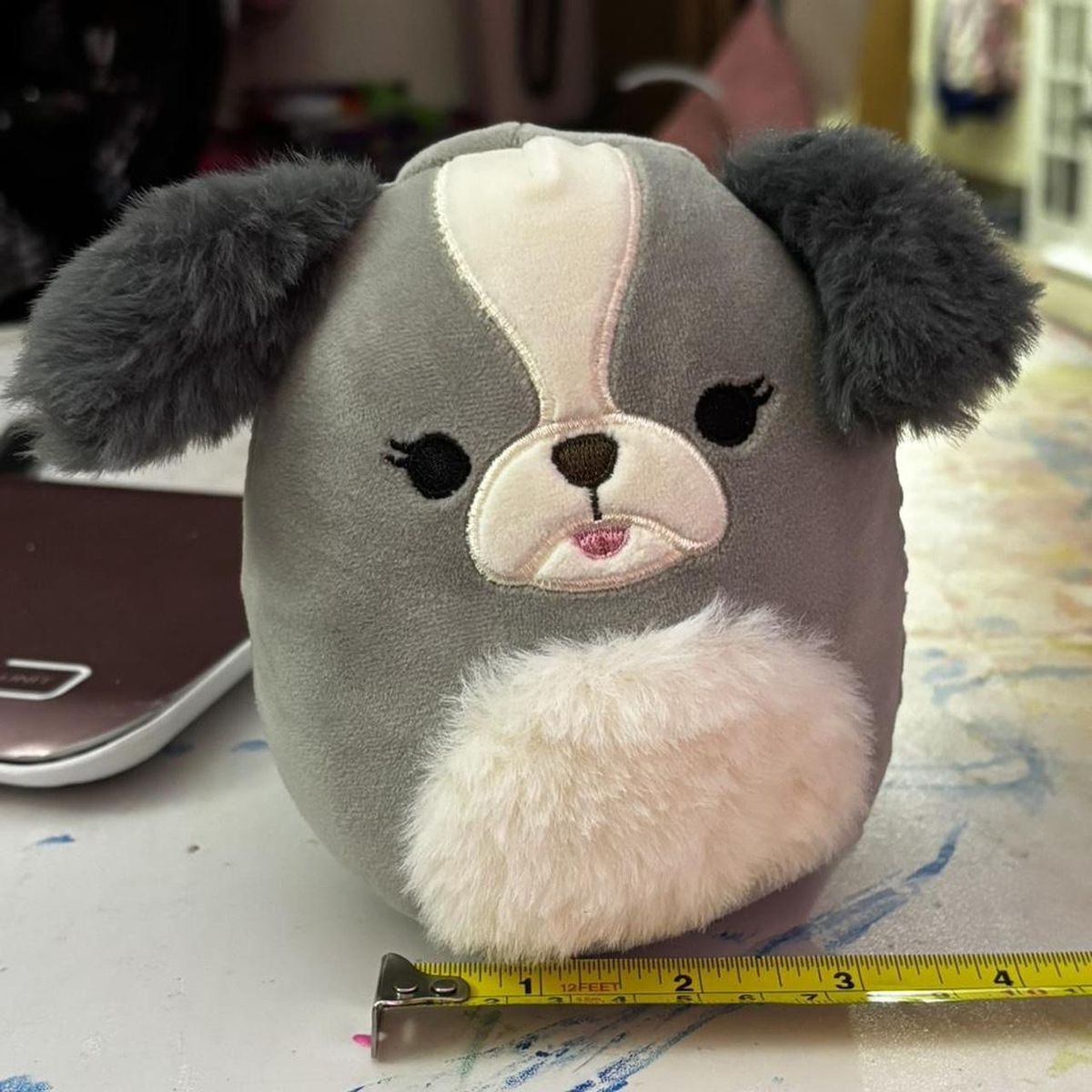 Squishmallows Grey & White Dog Plush, 5-inch, Soft Stuffed Animal Toy