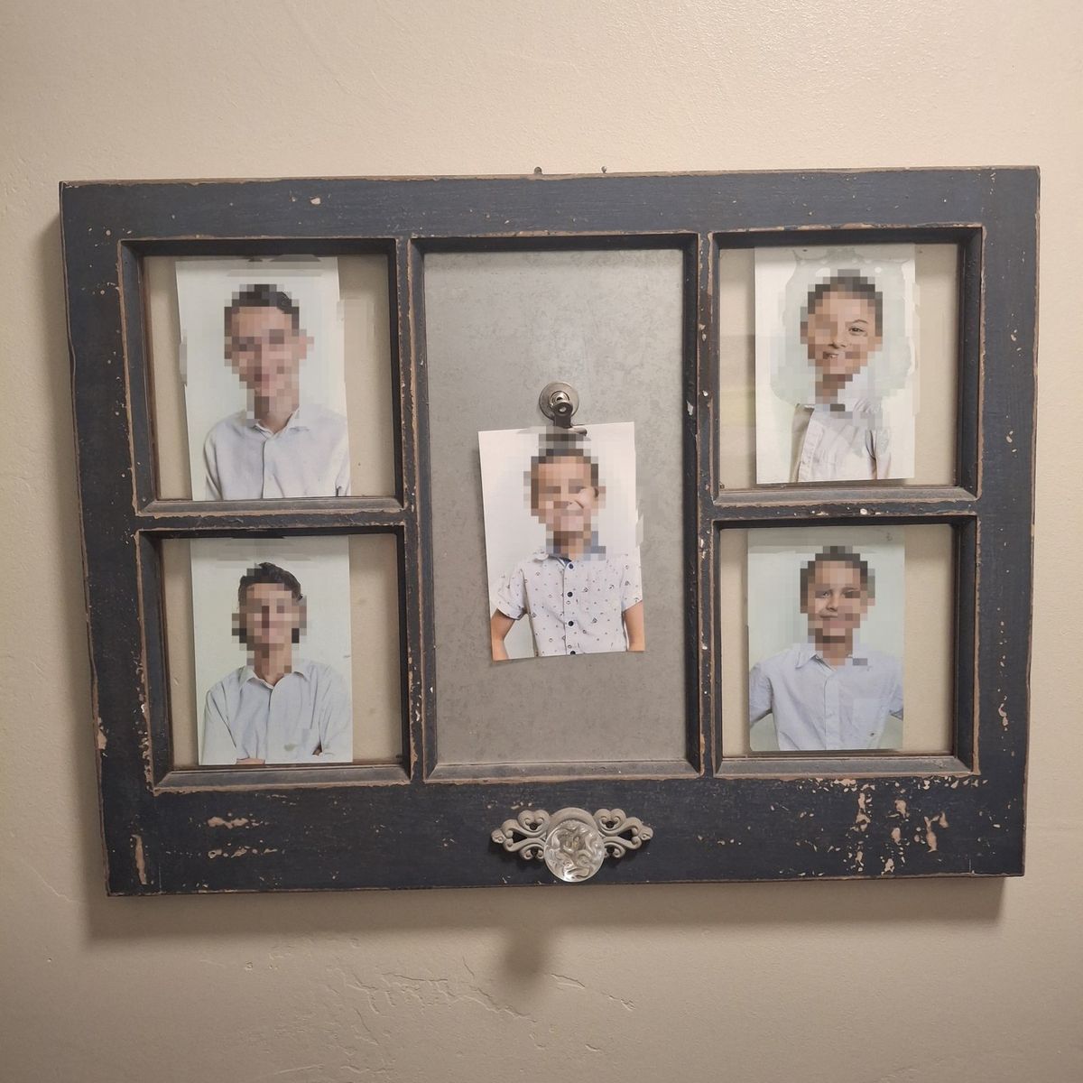 Shabby Chic Wooden Picture Frame with Glass Knobs - Rustic Multi-Photo Display