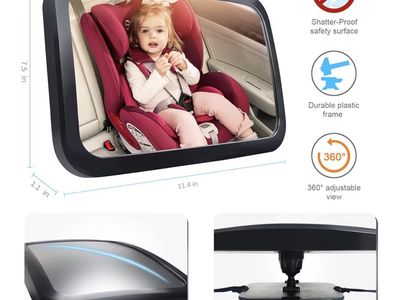 Shynerk Baby Car Mirror for Rear-Facing Infant - Wide Crystal Clear View, Shatterproof, 360° Rotation