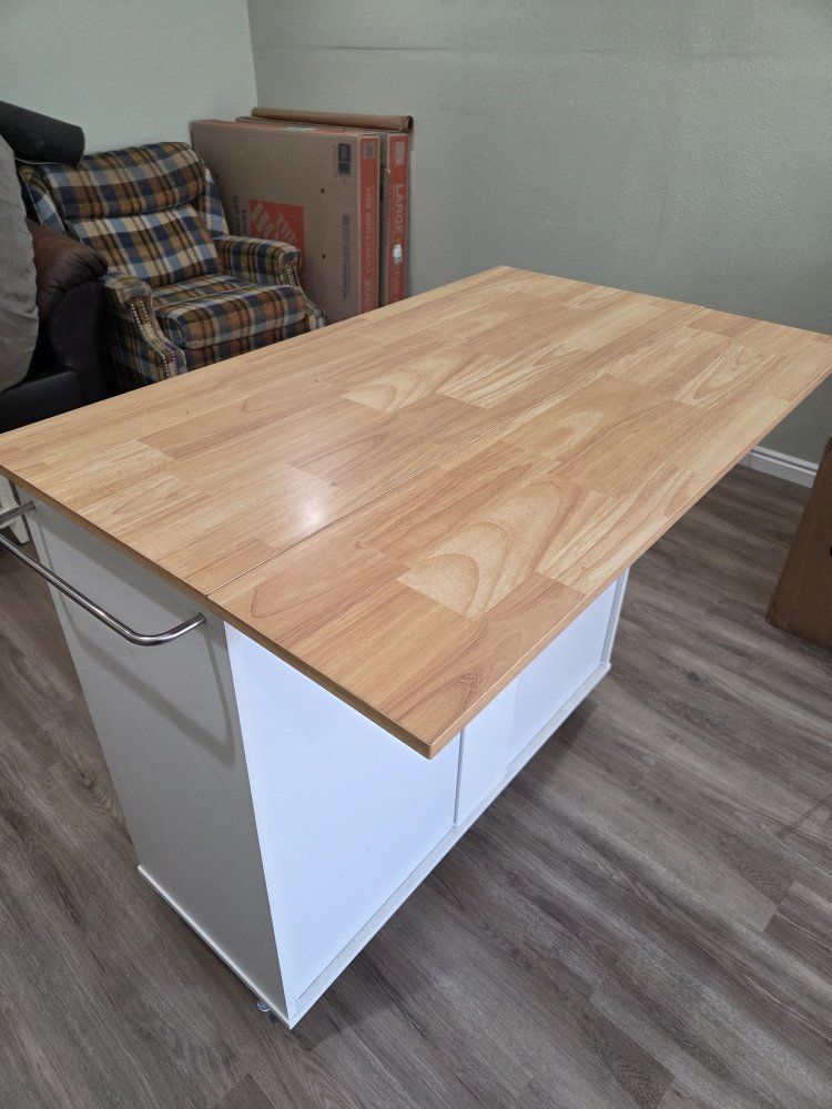 Rolling Kitchen Island with Drop-Leaf Extension – $150 | Pickup Only