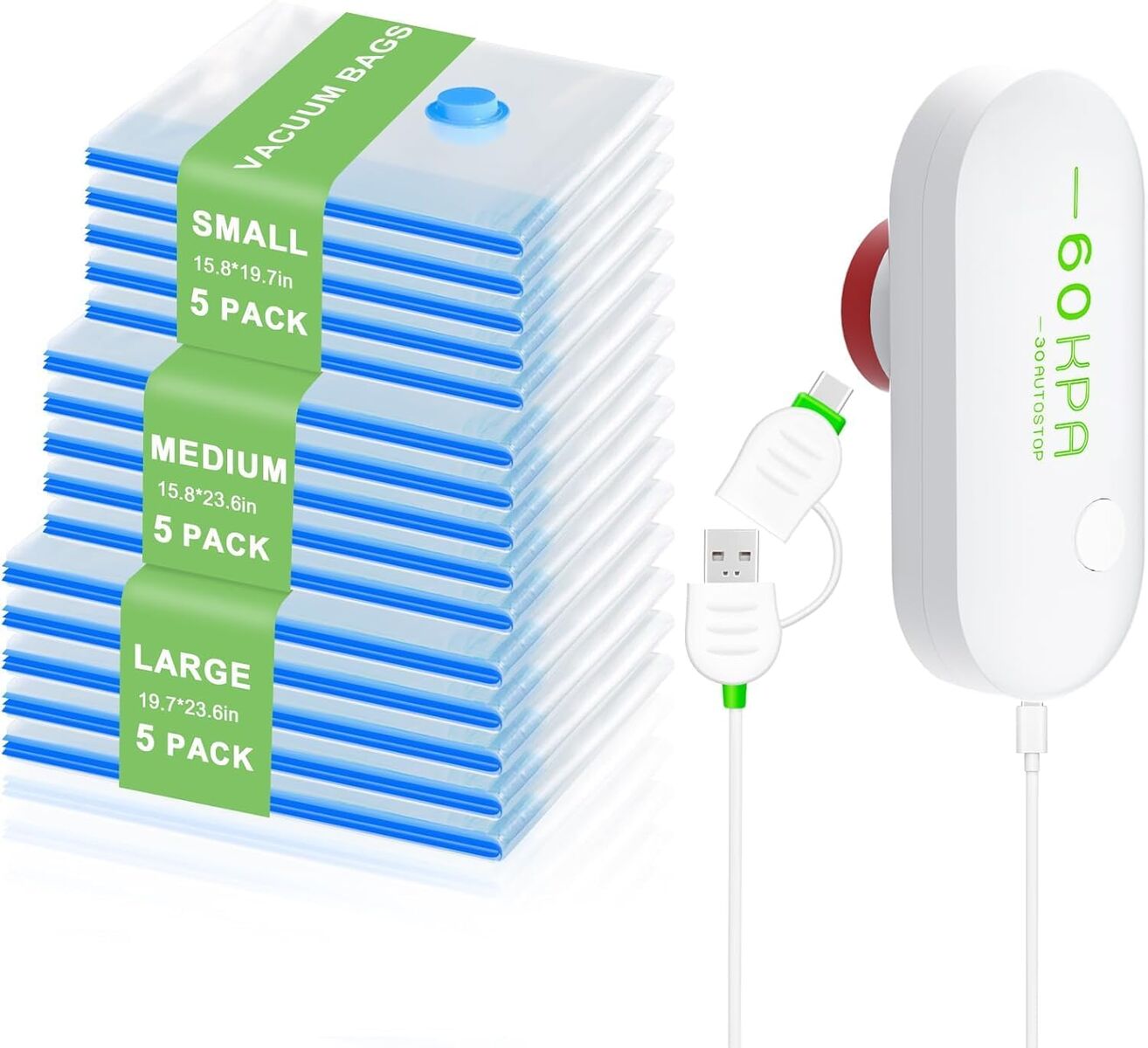 NEW 15 Pack Travel Vacuum Bags with USB Pump, Vacuum Packing Bags