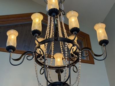 Stunning 9-Light Hammered Iron & Crystal Chandelier