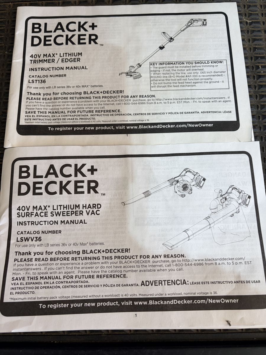 Black + Decker 40-volt blower vac and Black + Decker 40-volt trimmer