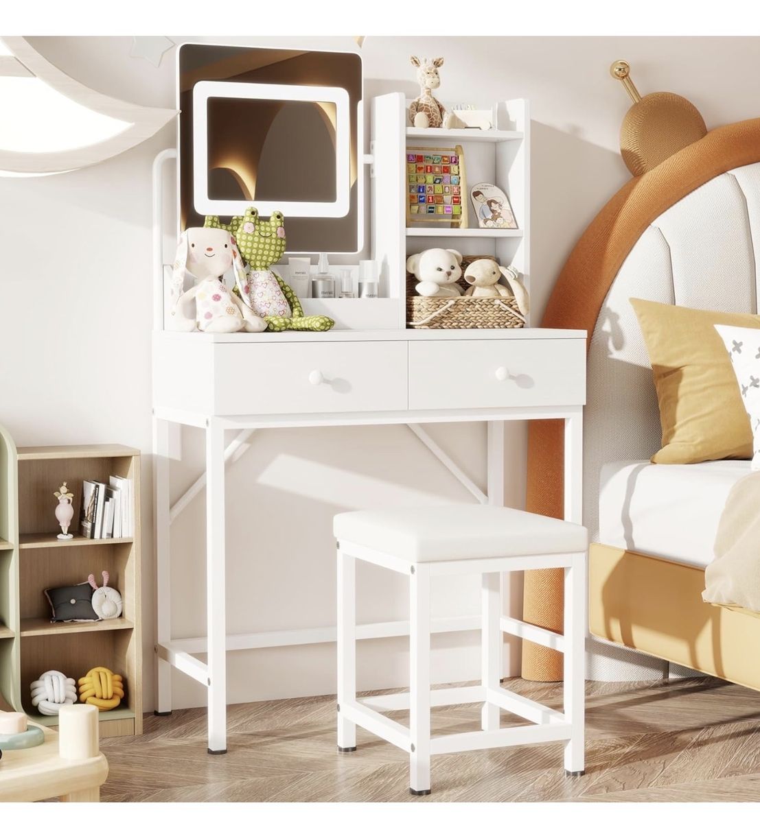 Vanity Desk with Lights and Chair