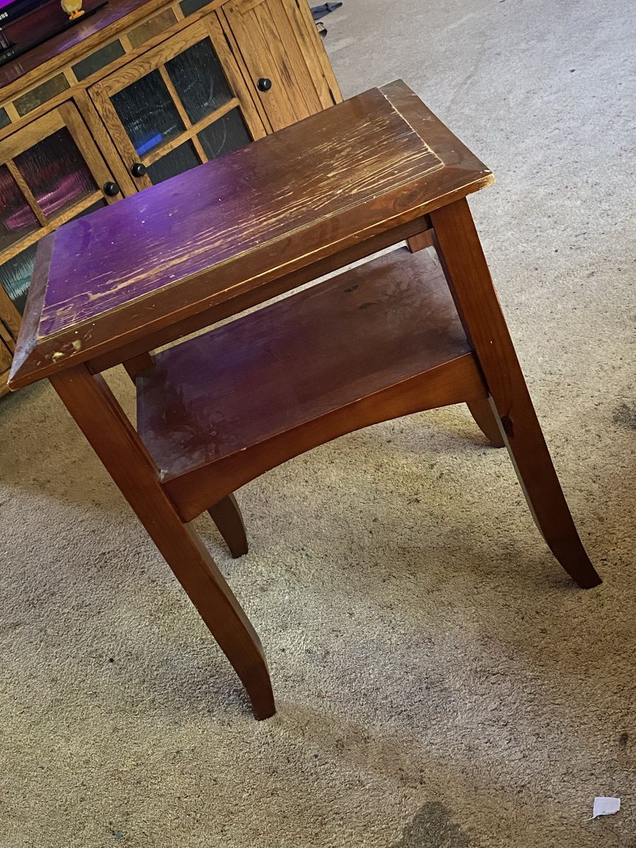Small Wooden End Table / Nightstand - Two-Tier, Curved Legs
