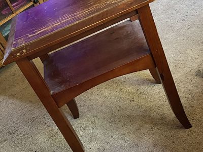 Small Wooden End Table / Nightstand - Two-Tier, Curved Legs