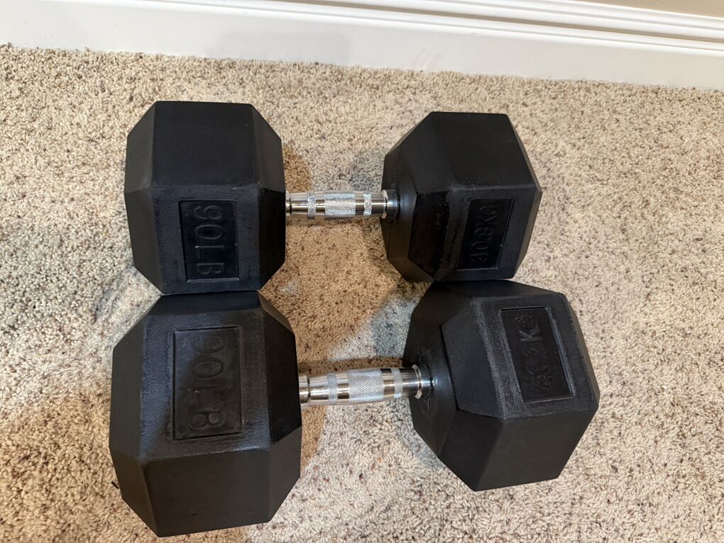 90 Lb Rubber Hex Dumbell Pair