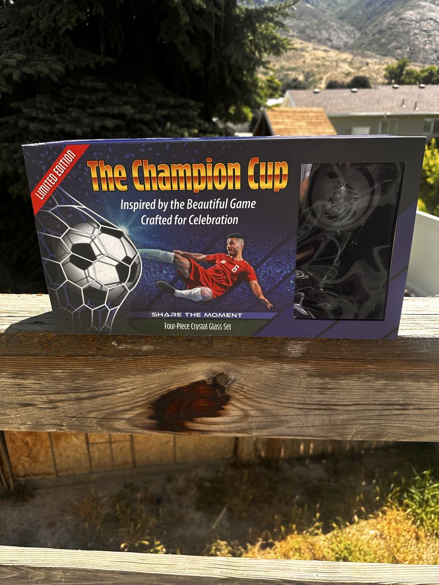 Limited Edition The Champion Cup Soccer Crystal Glass Set - 4 Piece 2026 World Cup Soccer celebration glasses