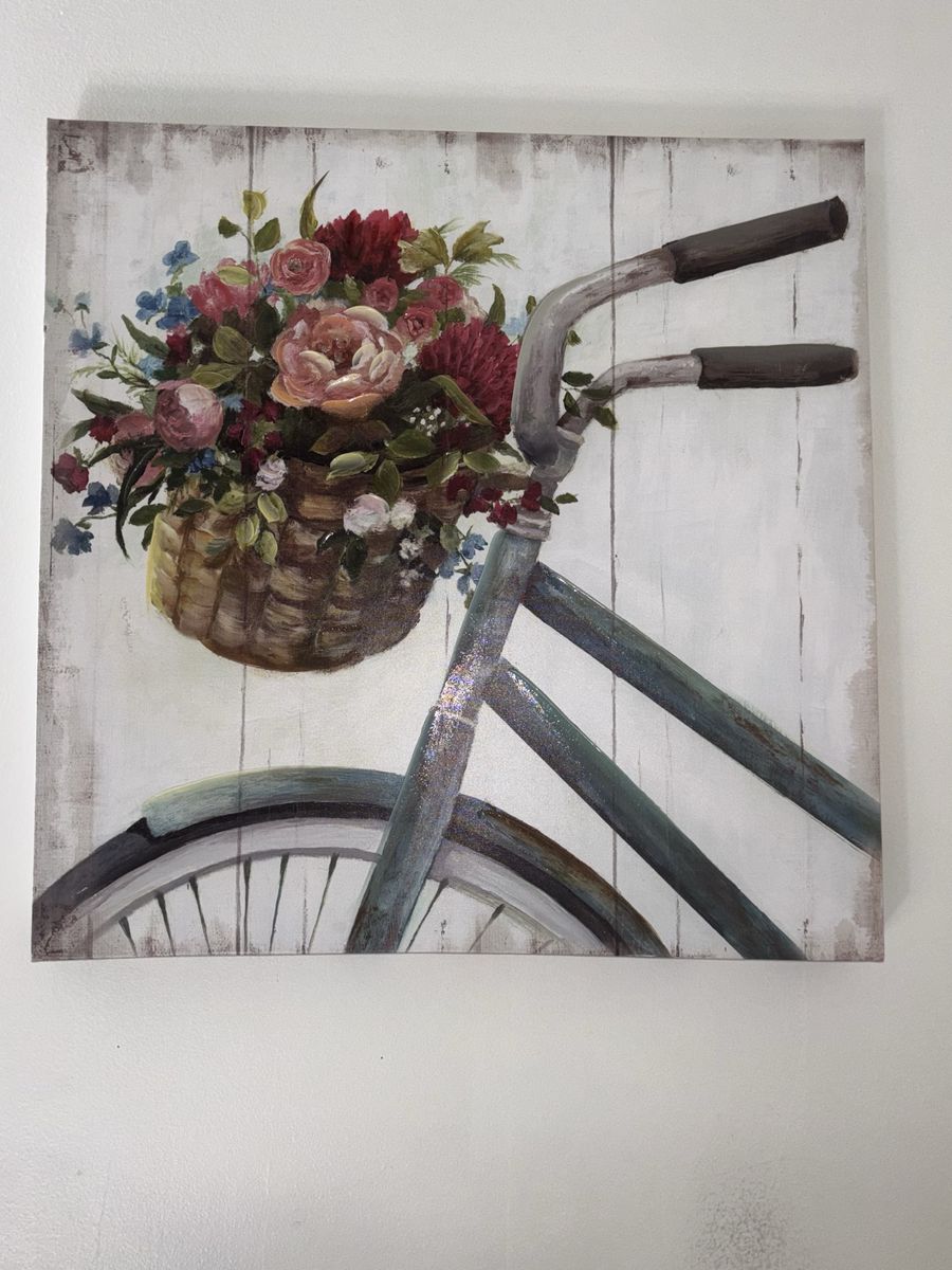 Large Bicycle Flower Basket Acrylic Painting