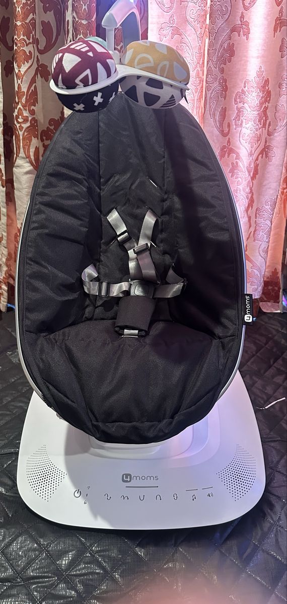 4moms mamaRoo 4 Multi-Motion Baby Swing - Black Plush w/ 5 Unique Motions & Bluetooth