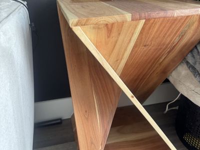 Unique Twisted Wood End Table / Side Table, Modern Geometric Design, Solid Wood Construction