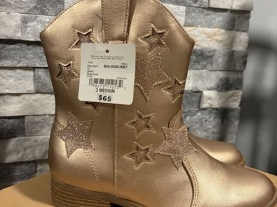 Girls Sparkly Star Western Boots - Rose Gold - Size 3 Medium - New with Tags