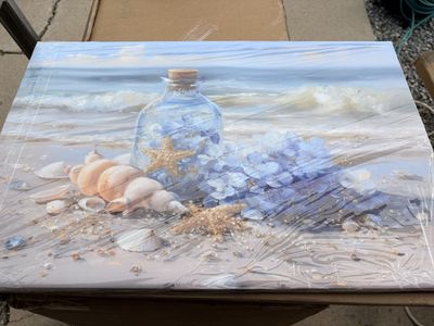 Brand new Canvas Wall Art - Message in a Bottle, Hydrangeas & Seashells