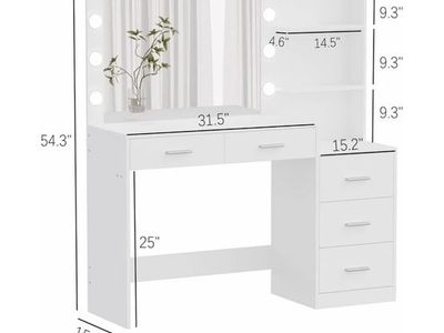Rovaurx 46.7" Makeup Vanity Table with Lighted Mirror and 5 Drawers
