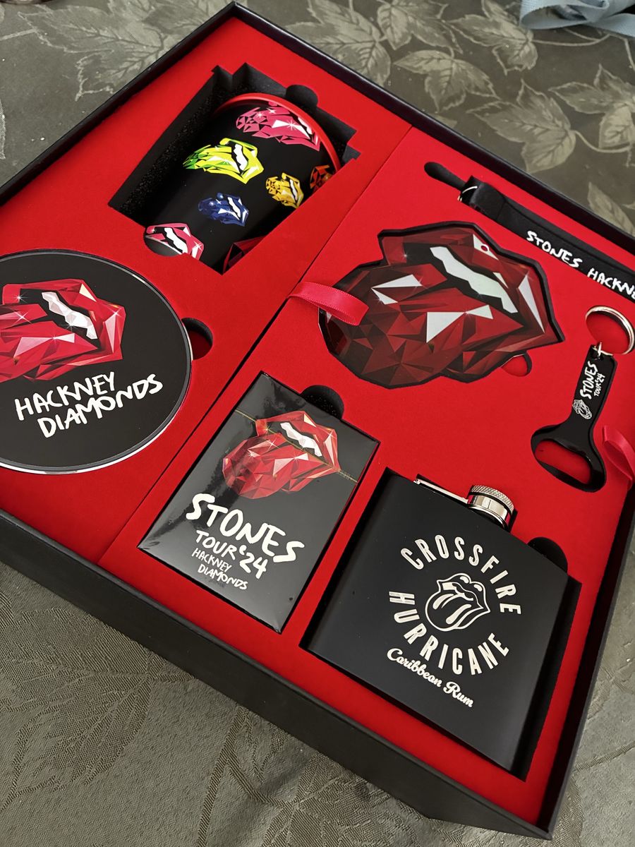 Rolling Stones Hackney Diamonds Tour '24 Collector's Box Set - Flask, Coaster, Keychain & More