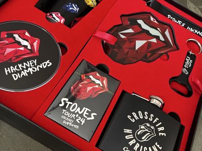 Rolling Stones Hackney Diamonds Tour '24 Collector's Box Set - Flask, Coaster, Keychain & More