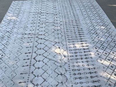 Free 10’ Square White & Gray Moroccan Trellis Rug