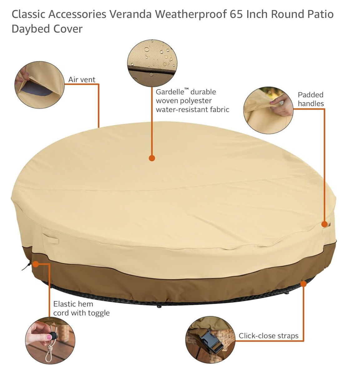 2 available- Classic Accessories Veranda 65” Round Outdoor Patio Furniture Daybed Cover, Weatherproof- $40 each/ $75 for both