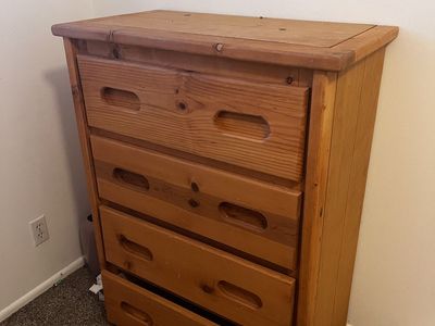 Solid Wood 4-Drawer Dresser - Rustic Pine Finish Chest of Drawers