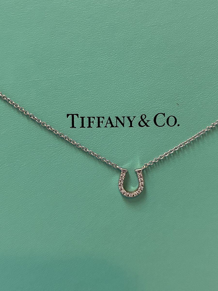 TIFFANY & CO. 18k White Gold VS Diamond Mini Horseshoe Pendant Necklace 0.08CT