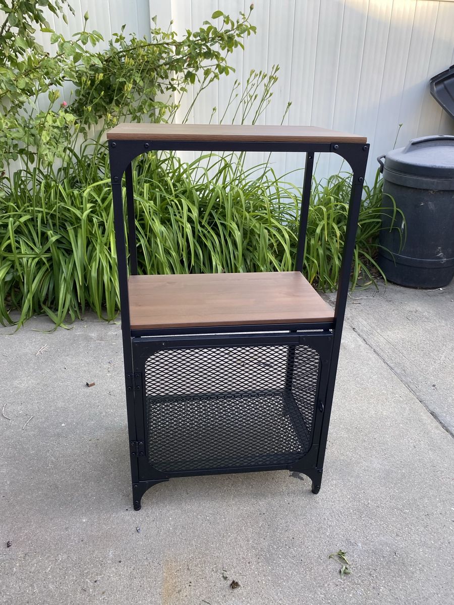 Industrial Style Black Metal & Wood Accent Cabinet Side Table Storage Unit
