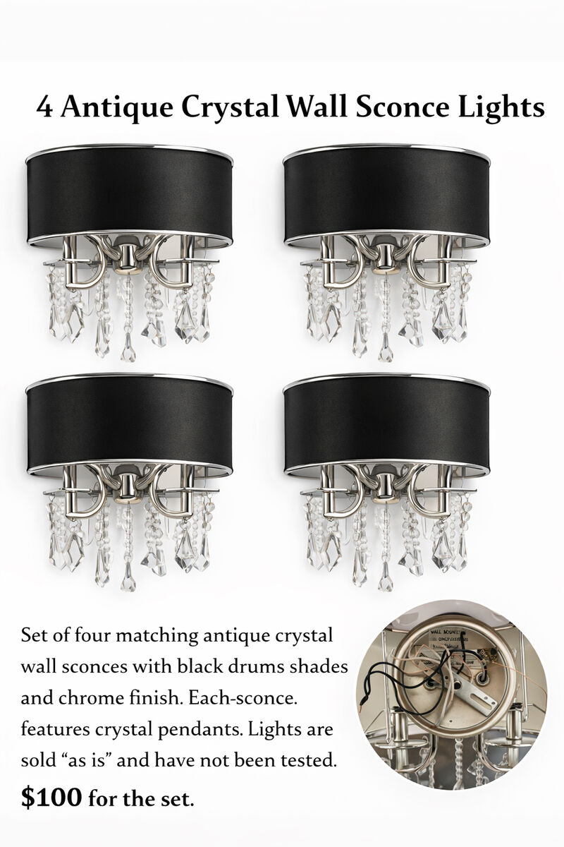 4 Antique Crystal Wall Sconce Lights